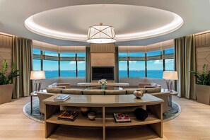 Presidential Suite, 1 King Bed, Sea View | Living room | 49-inch flat-screen TV with cable channels, TV, pay movies