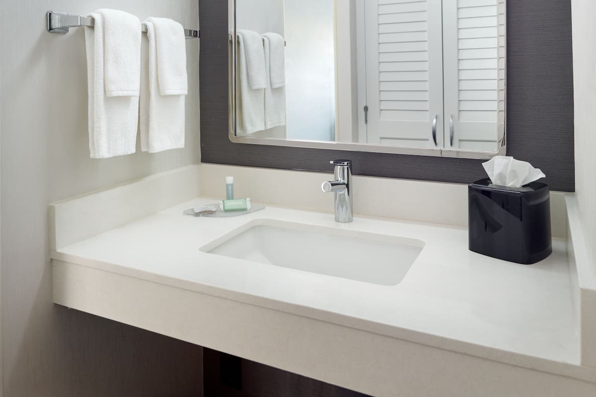 combined shower/bathtub, eco-friendly toiletries, hair dryer, towels