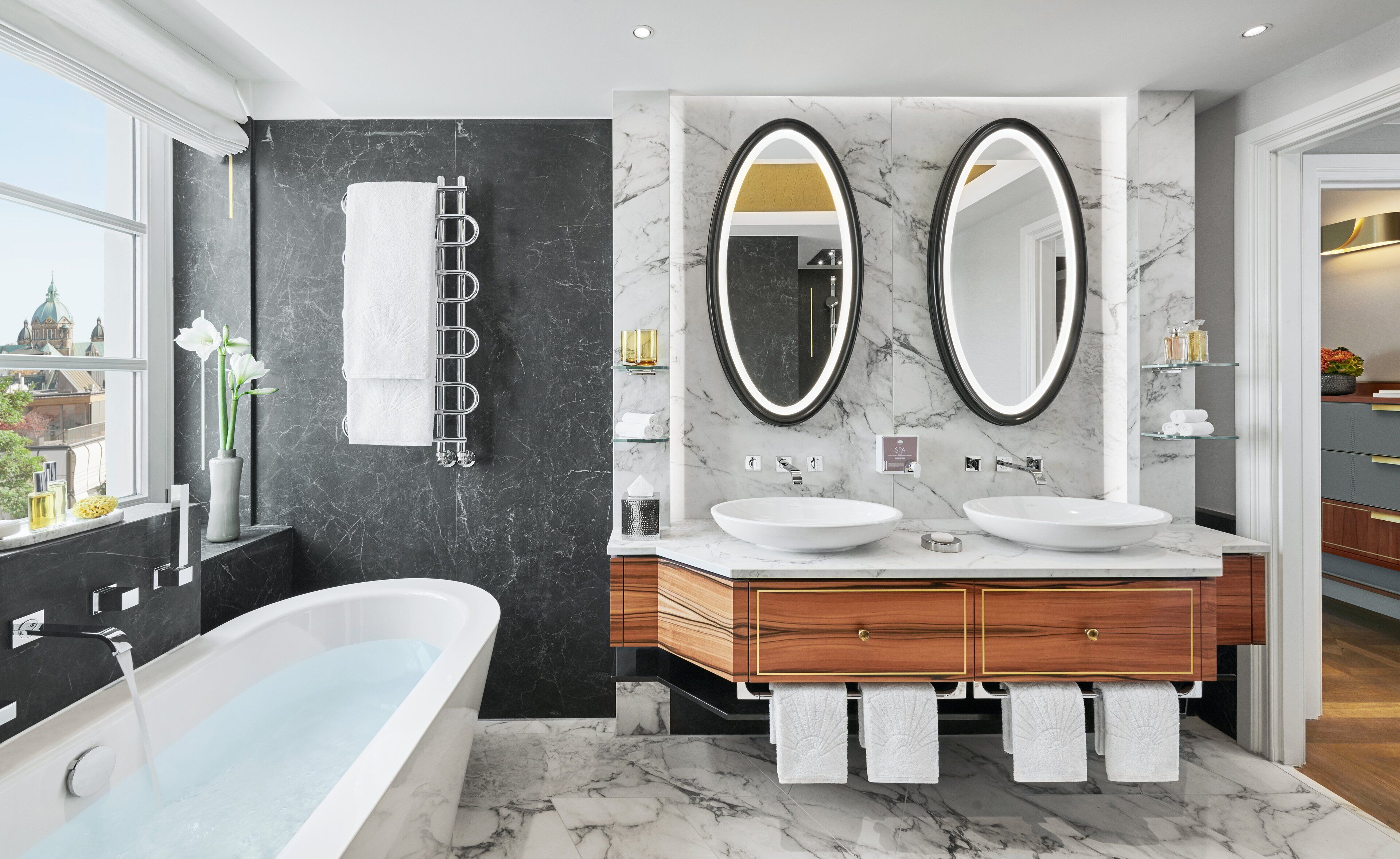 suite, tower | bathroom | separate bathtub and shower, designer toiletries, hair dryer, bathrobes