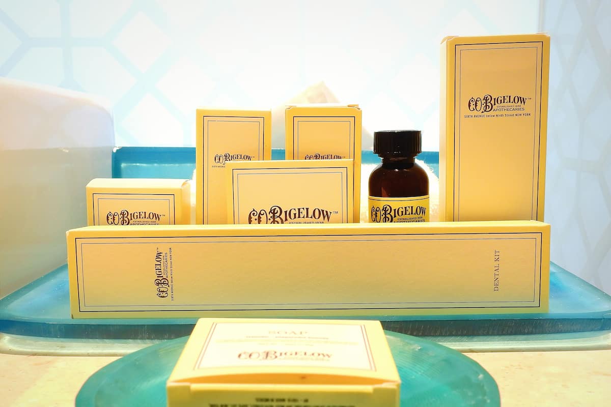 Eco-friendly toiletries, hair dryer, towels, soap
