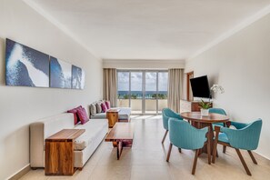 55-inch flat-screen TV with satellite channels