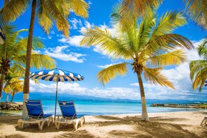 Private beach, sun loungers, beach umbrellas, beach towels - Canella Beach Hotel (Le Gosier)