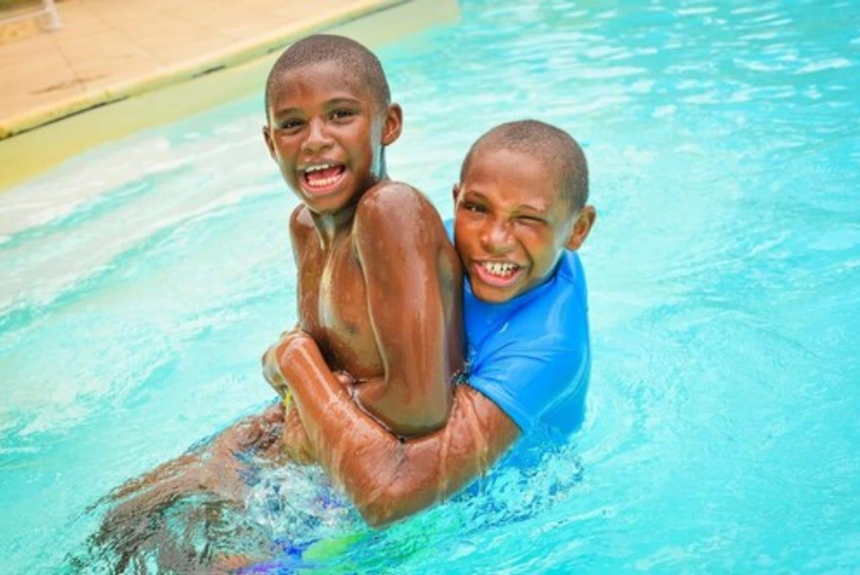 Outdoor pool, pool umbrellas, pool loungers