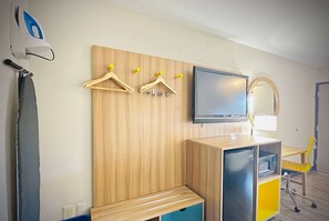 1 bedroom, desk, laptop workspace, blackout curtains