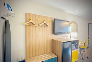 1 bedroom, desk, laptop workspace, blackout curtains