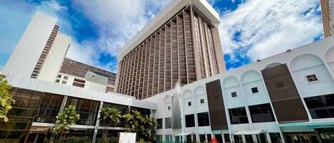 Outdoor pool, pool umbrellas, pool loungers