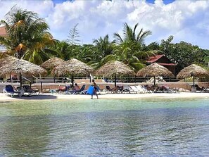 Plage privée, chaises longues, parasols, serviettes de plage