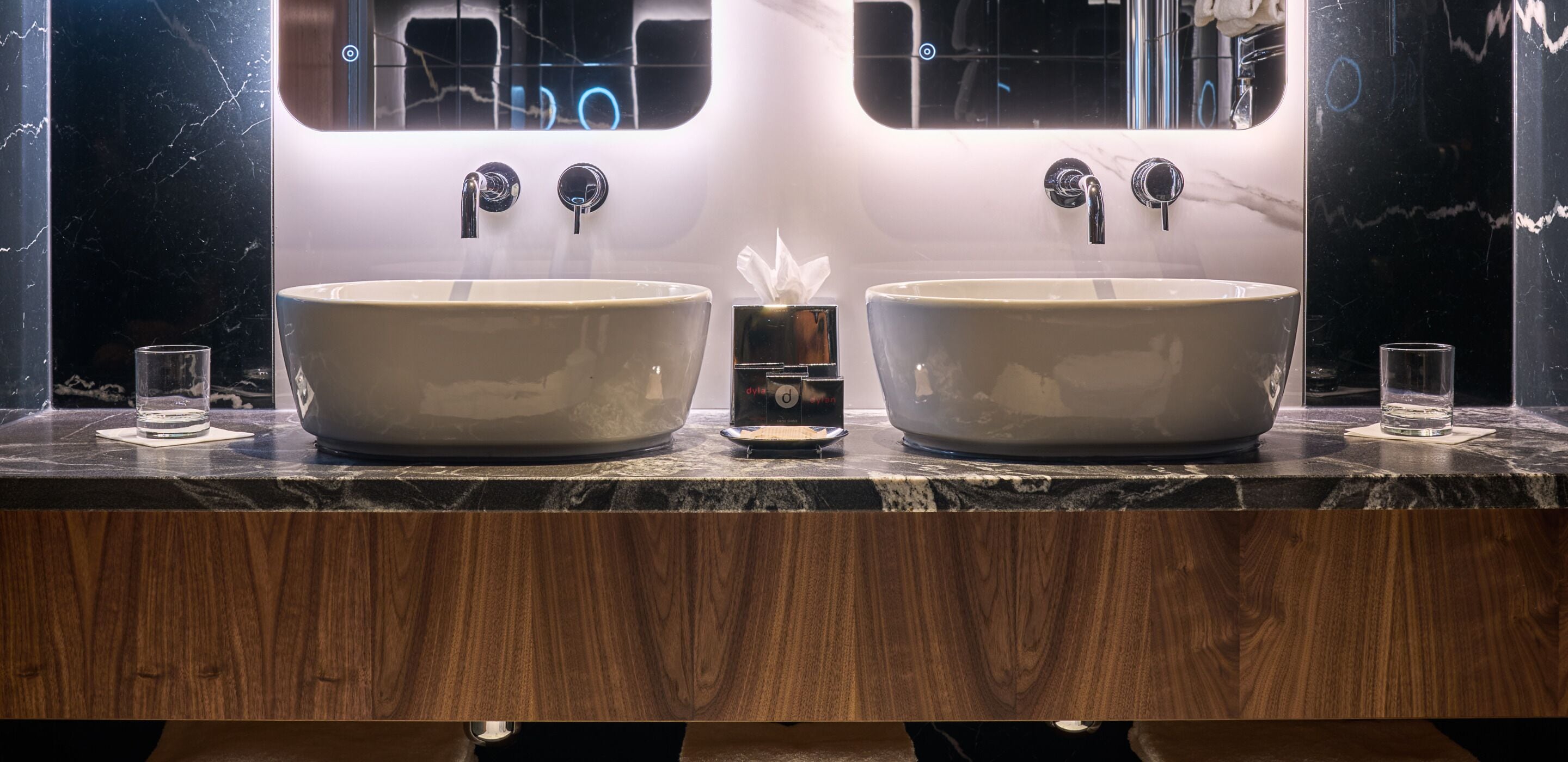 combined shower/bathtub, designer toiletries, hair dryer, bathrobes