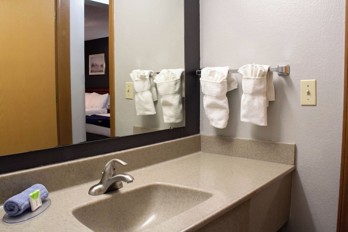 suite, multiple beds (double king suite) | bathroom | combined shower/bathtub, free toiletries, hair dryer, towels