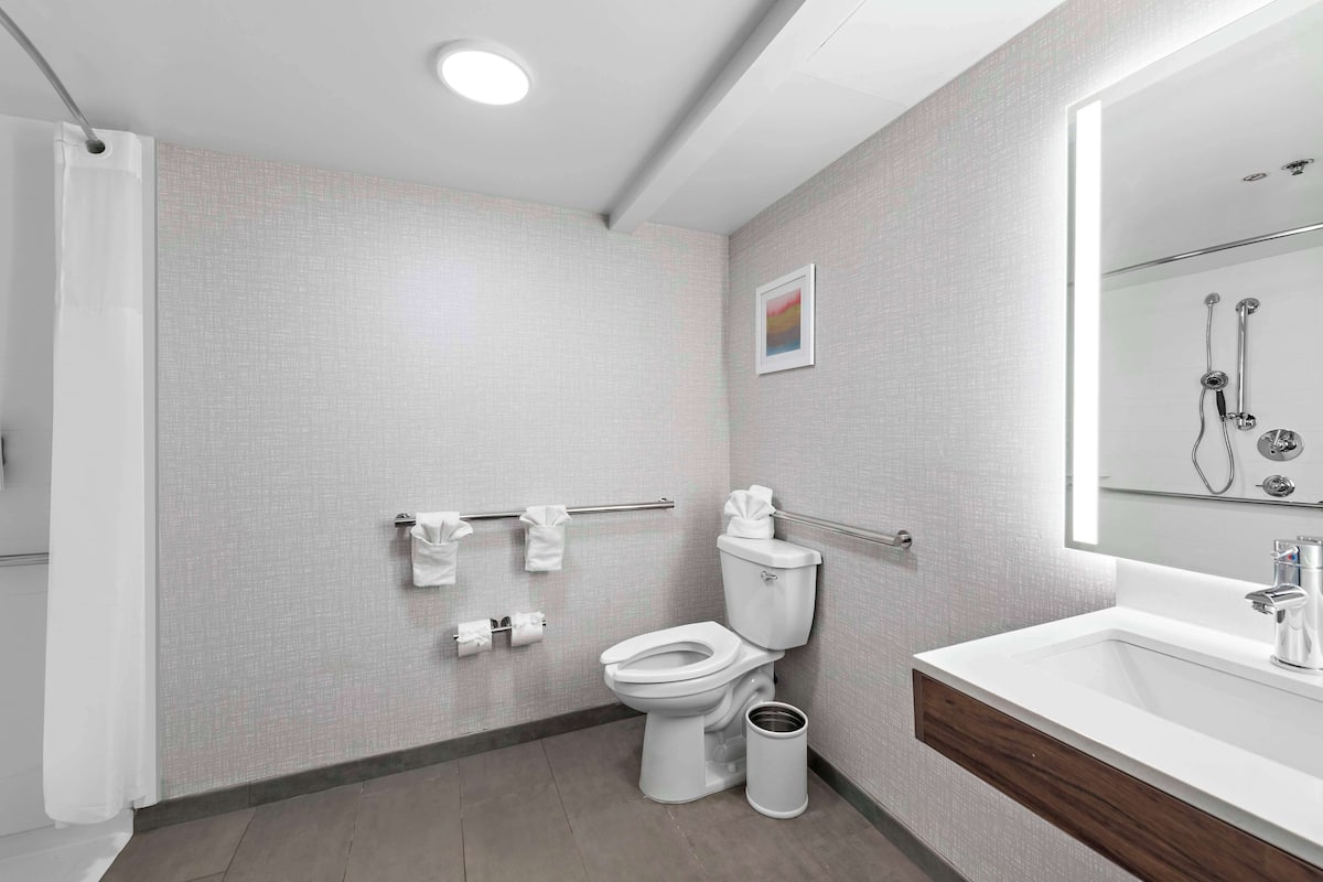 Eco-friendly toiletries, hair dryer, towels, soap