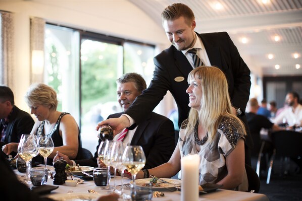 Dinner served, sea views 