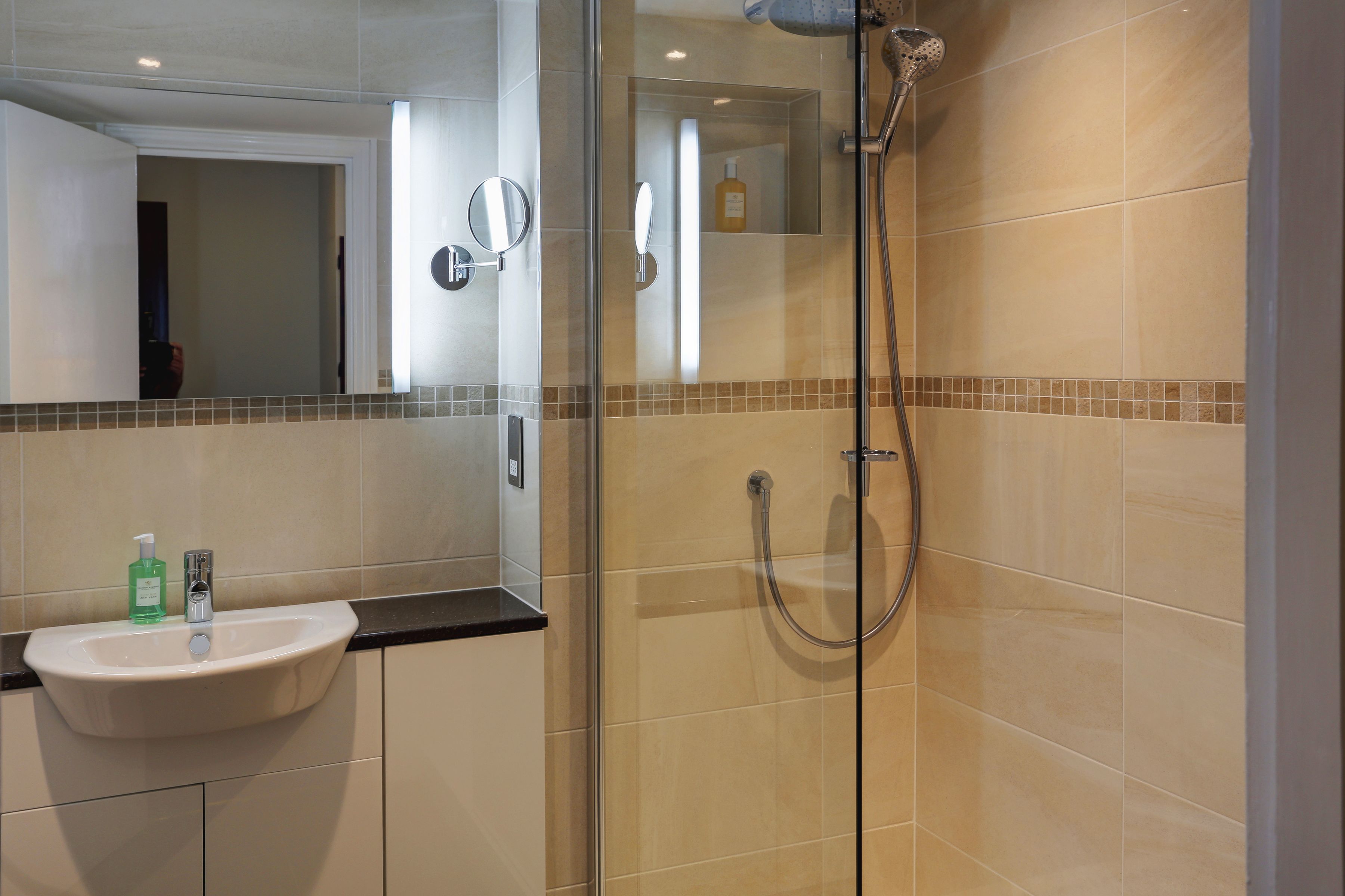 Eco-friendly toiletries, hair dryer, towels