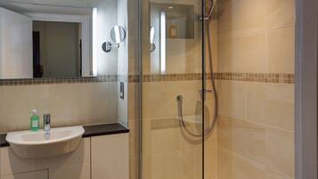 Eco-friendly toiletries, hair dryer, towels