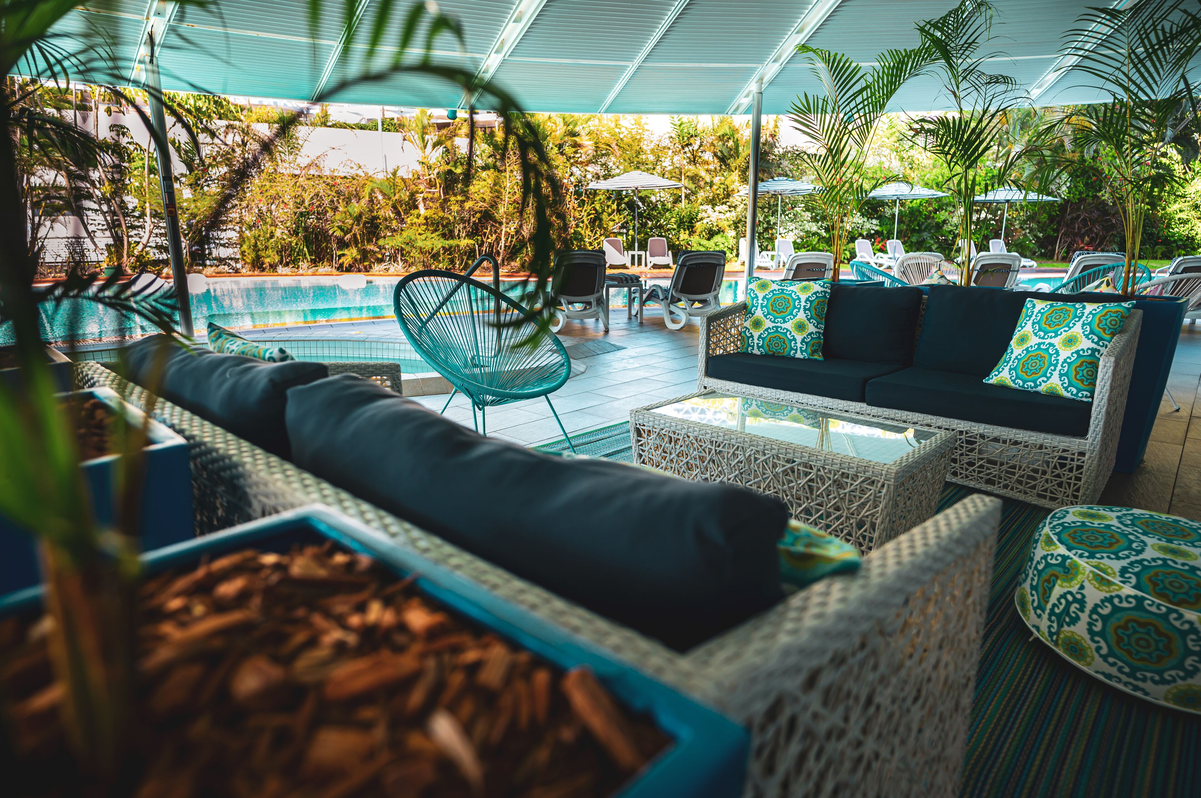 Outdoor pool, sun loungers