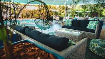Outdoor pool, sun loungers