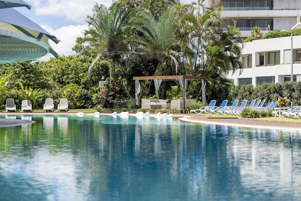 Outdoor pool, pool loungers