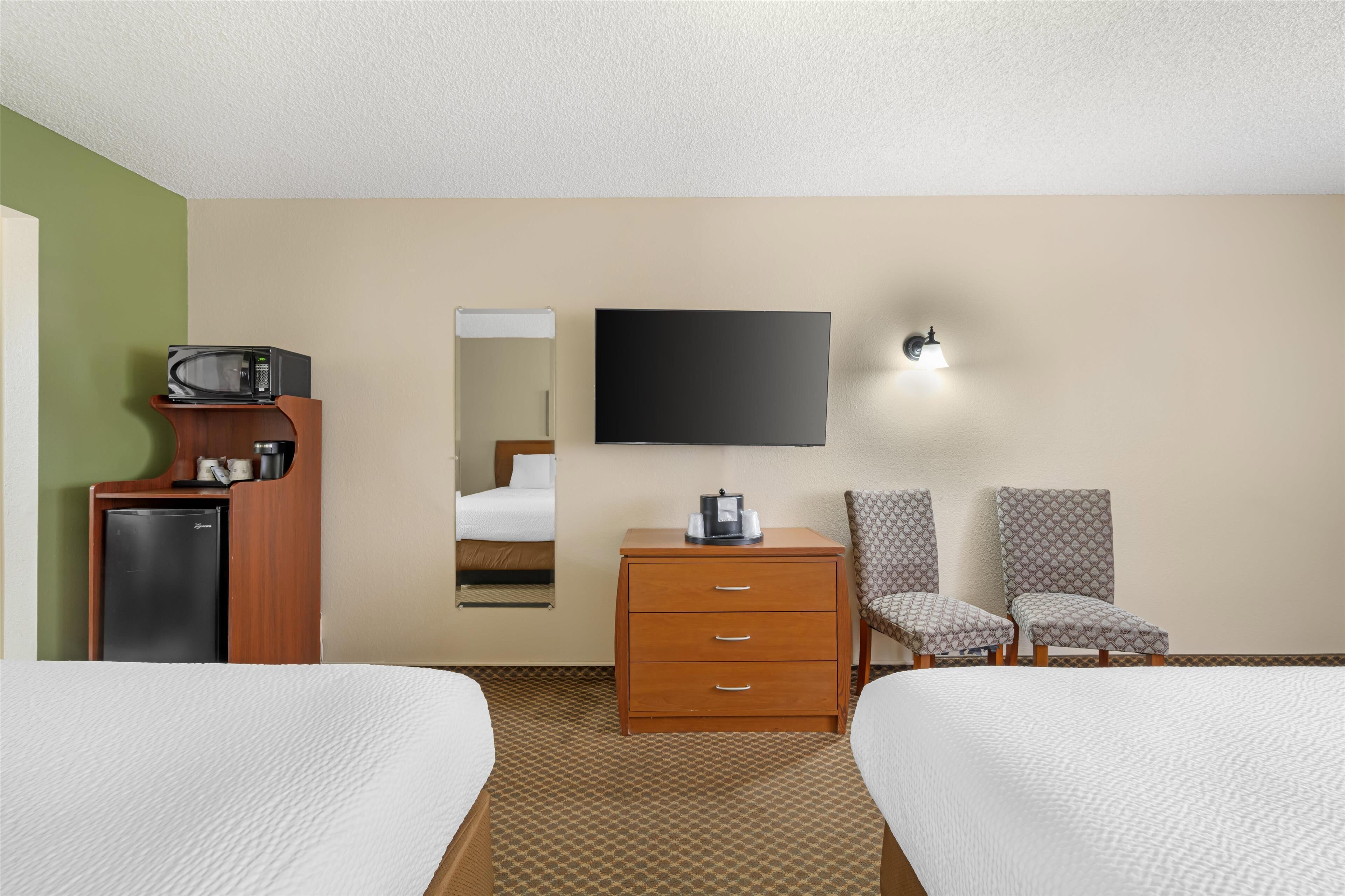 1 bedroom, desk, blackout curtains, iron/ironing board