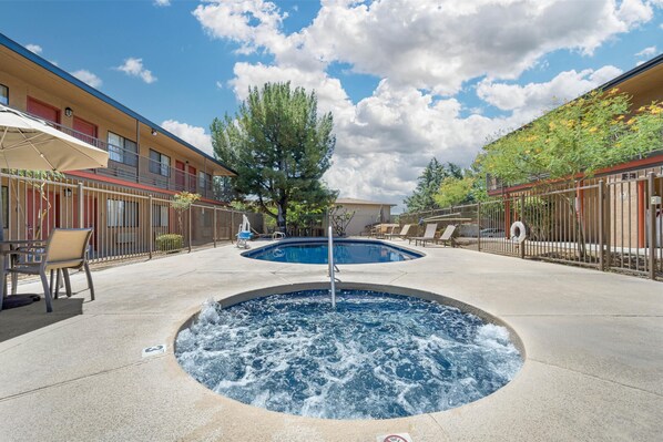 Seasonal outdoor pool, sun loungers