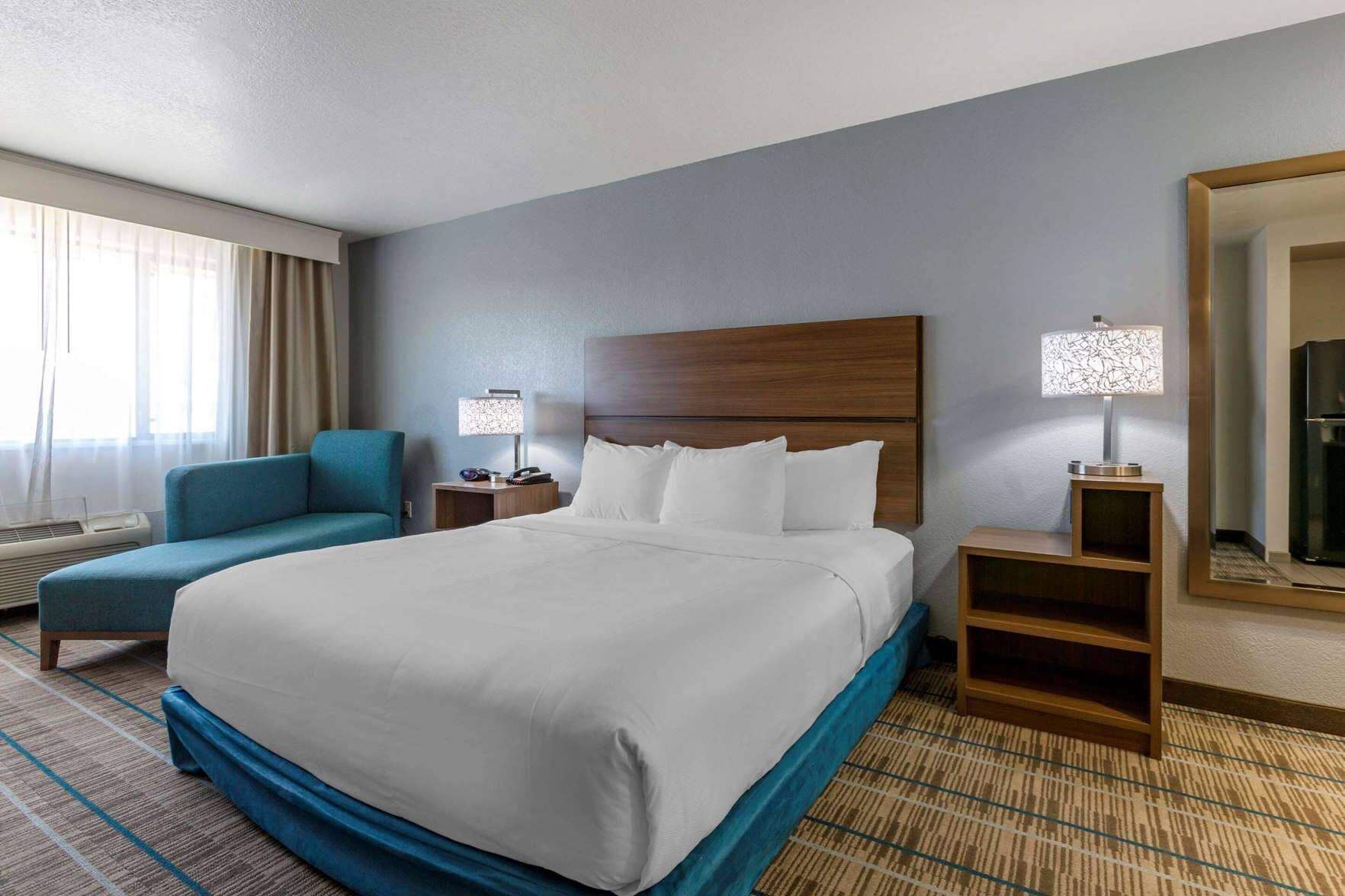 Premium bedding, pillowtop beds, desk, laptop workspace