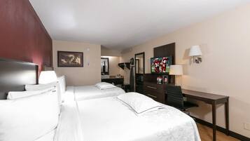 Premium Room, 2 Double Beds (Upgraded Bedding & Snack, Smoke Free) | Desk, laptop workspace, blackout drapes, iron/ironing board