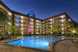 2 outdoor pools, open 9:00 AM to 10:00 PM, pool umbrellas, sun loungers