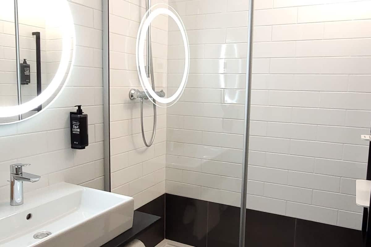 standard double room, 1 double bed | bathroom | shower, eco-friendly toiletries, hair dryer, towels