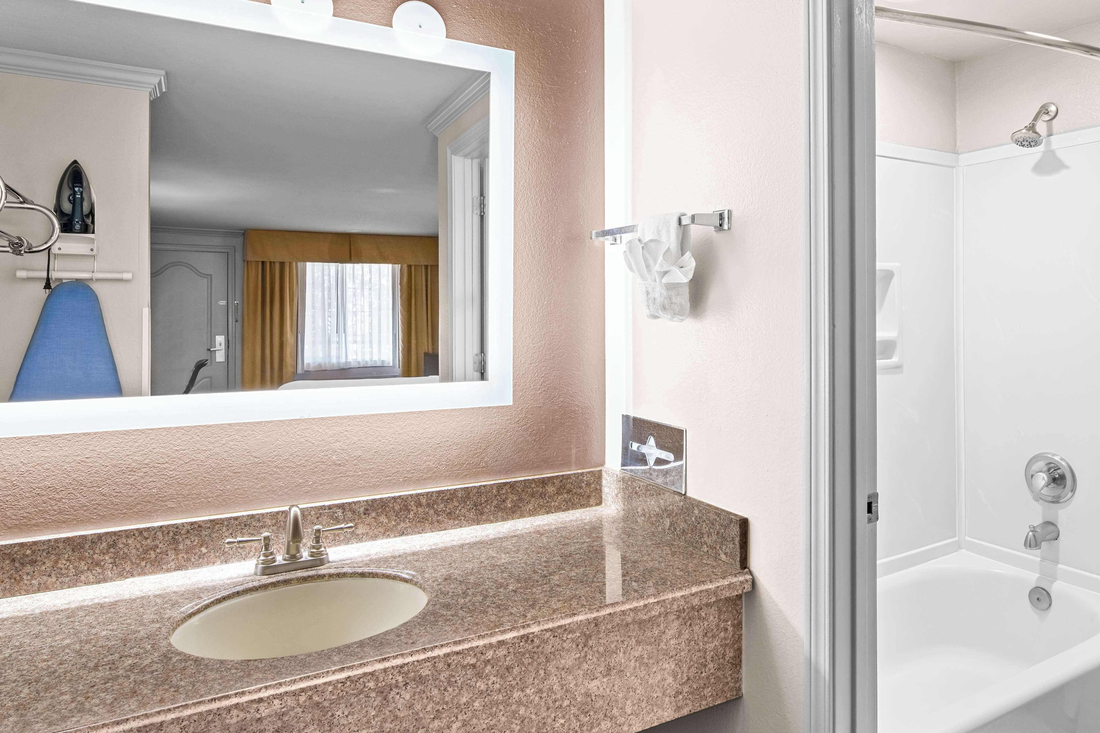 standard room, 1 king bed, accessible, refrigerator & microwave (walk-in shower) | bathroom | combined shower/bathtub, free toiletries, hair dryer, towels