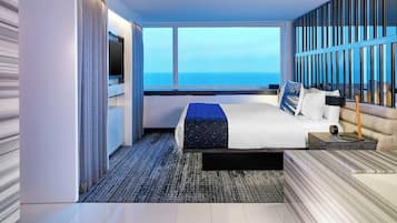 Premium bedding, down comforters, pillowtop beds, in-room safe