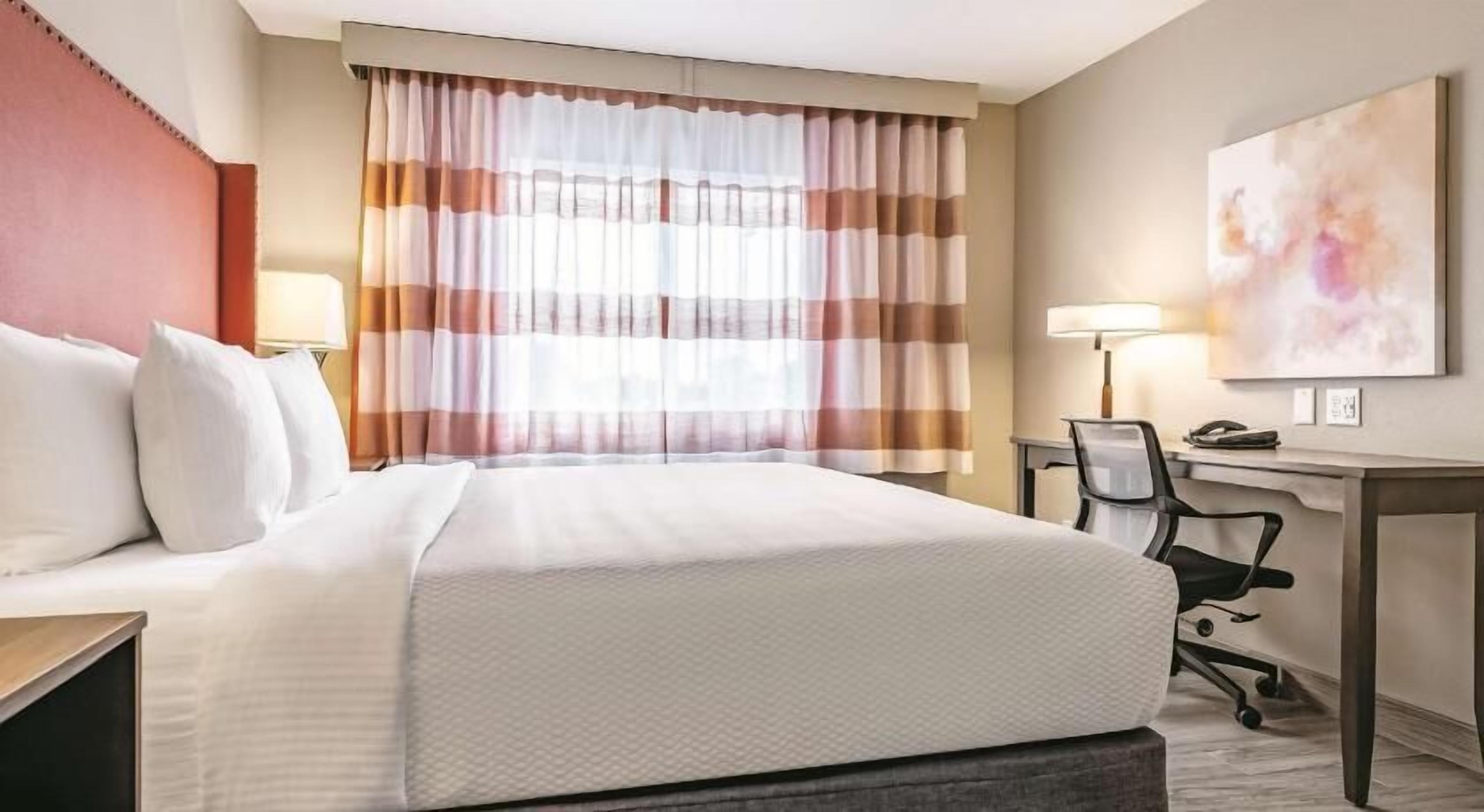Premium bedding, desk, blackout drapes, iron/ironing board