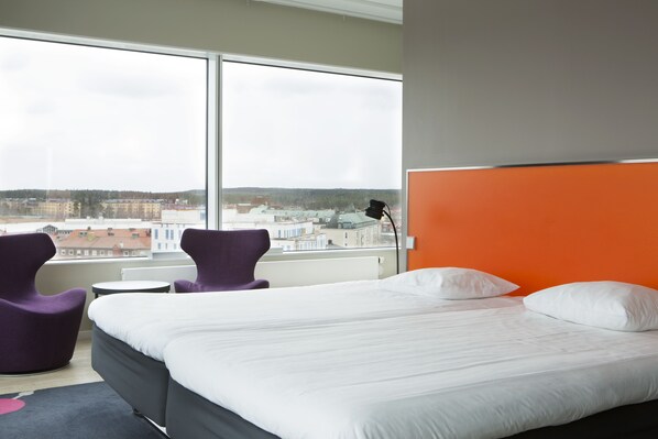 Desk, laptop workspace, blackout curtains, soundproofing