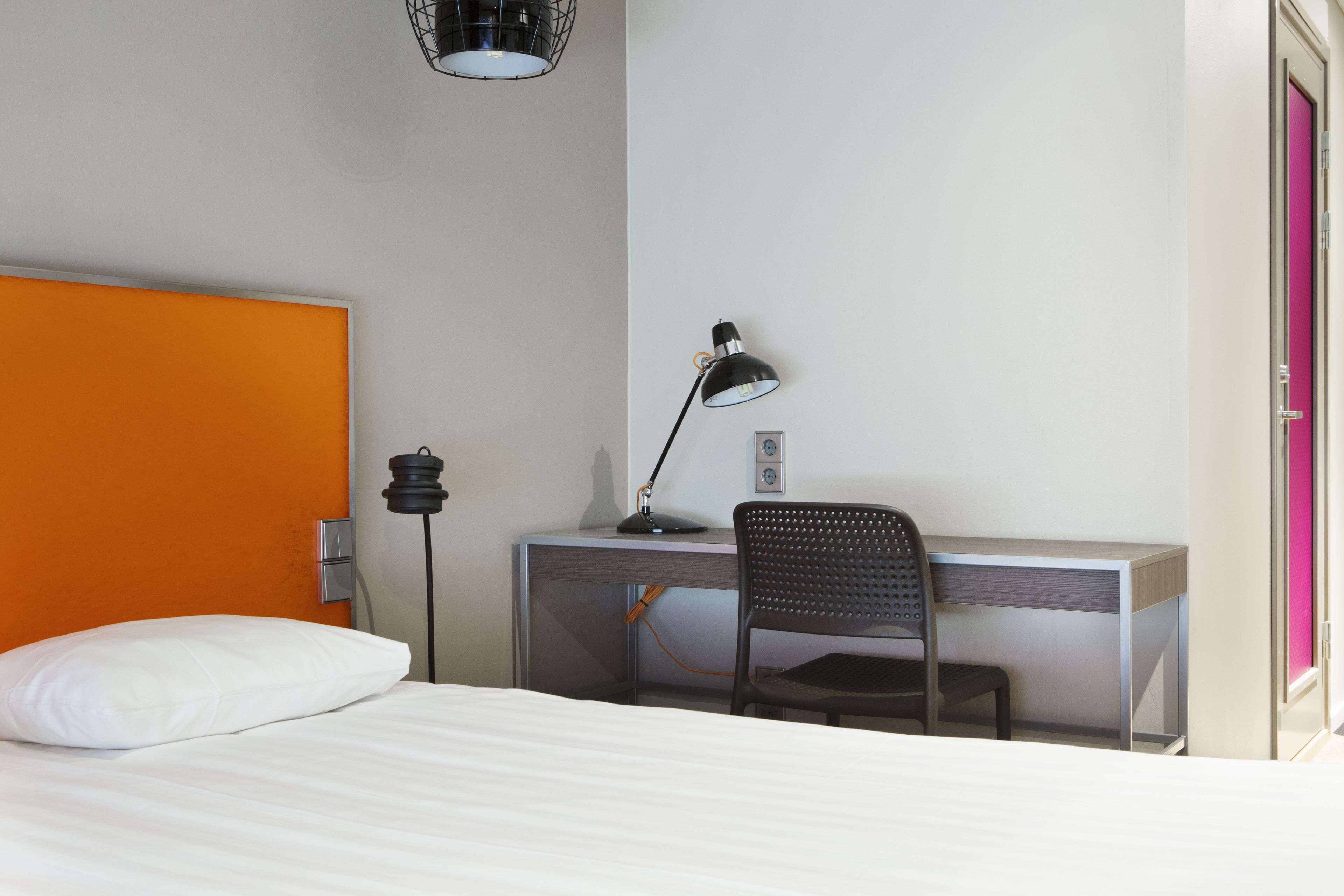 compact double | desk, laptop workspace, blackout curtains, soundproofing