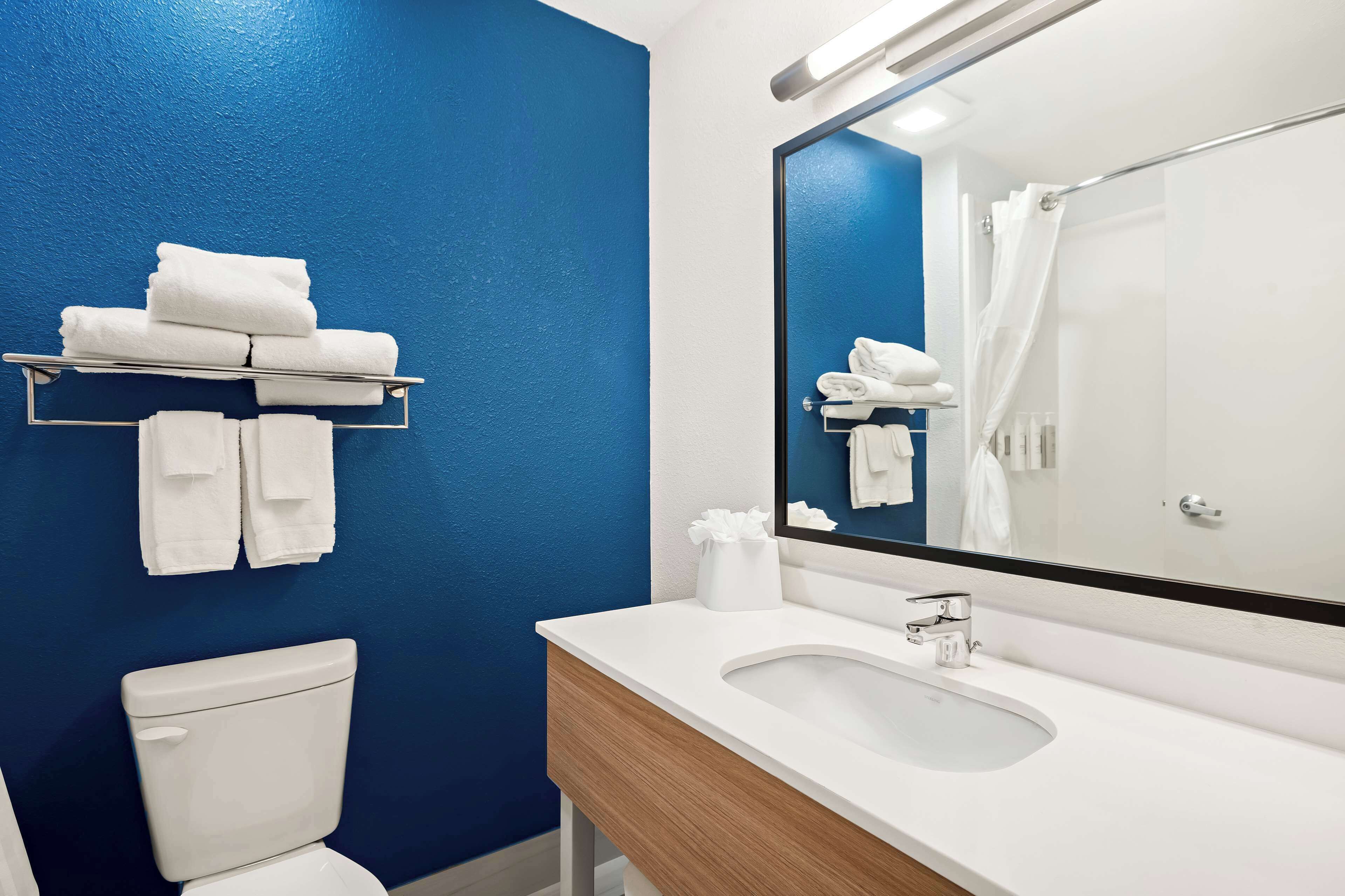 room, 1 king bed with sofa bed | bathroom | eco-friendly toiletries, hair dryer, towels