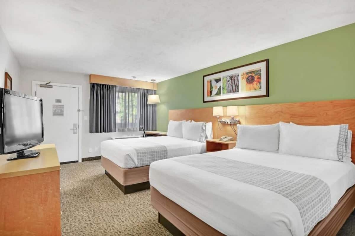 Standard Room, 2 Queen Beds, Non Smoking, Refrigerator & Microwave | 1 bedroom, desk, laptop workspace, iron/ironing board