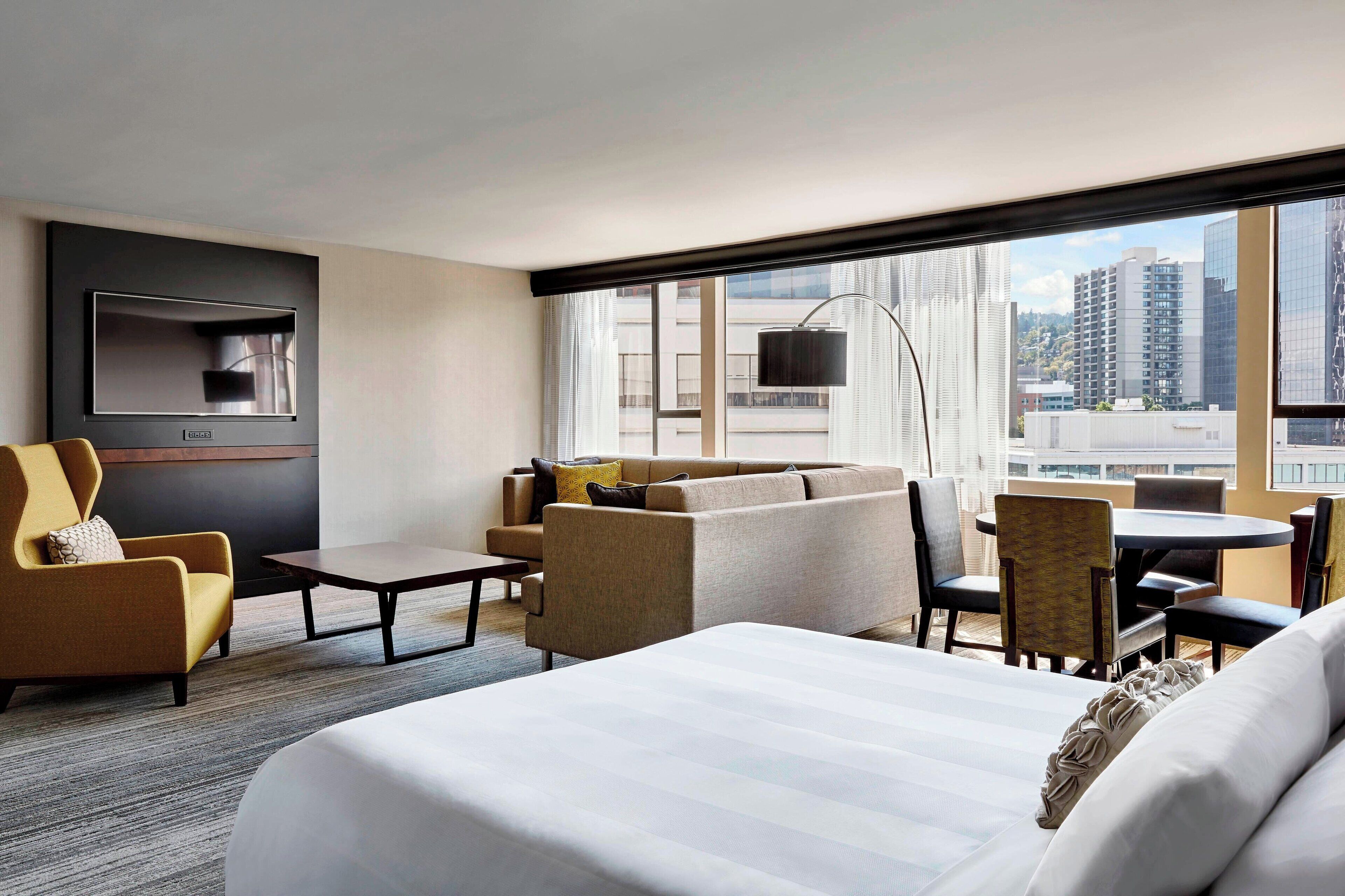 hypo-allergenic bedding, down duvets, pillow-top beds, in-room safe