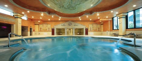2 indoor pools, seasonal outdoor pool, pool umbrellas, pool loungers