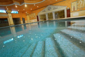 2 indoor pools, seasonal outdoor pool, pool umbrellas, sun loungers