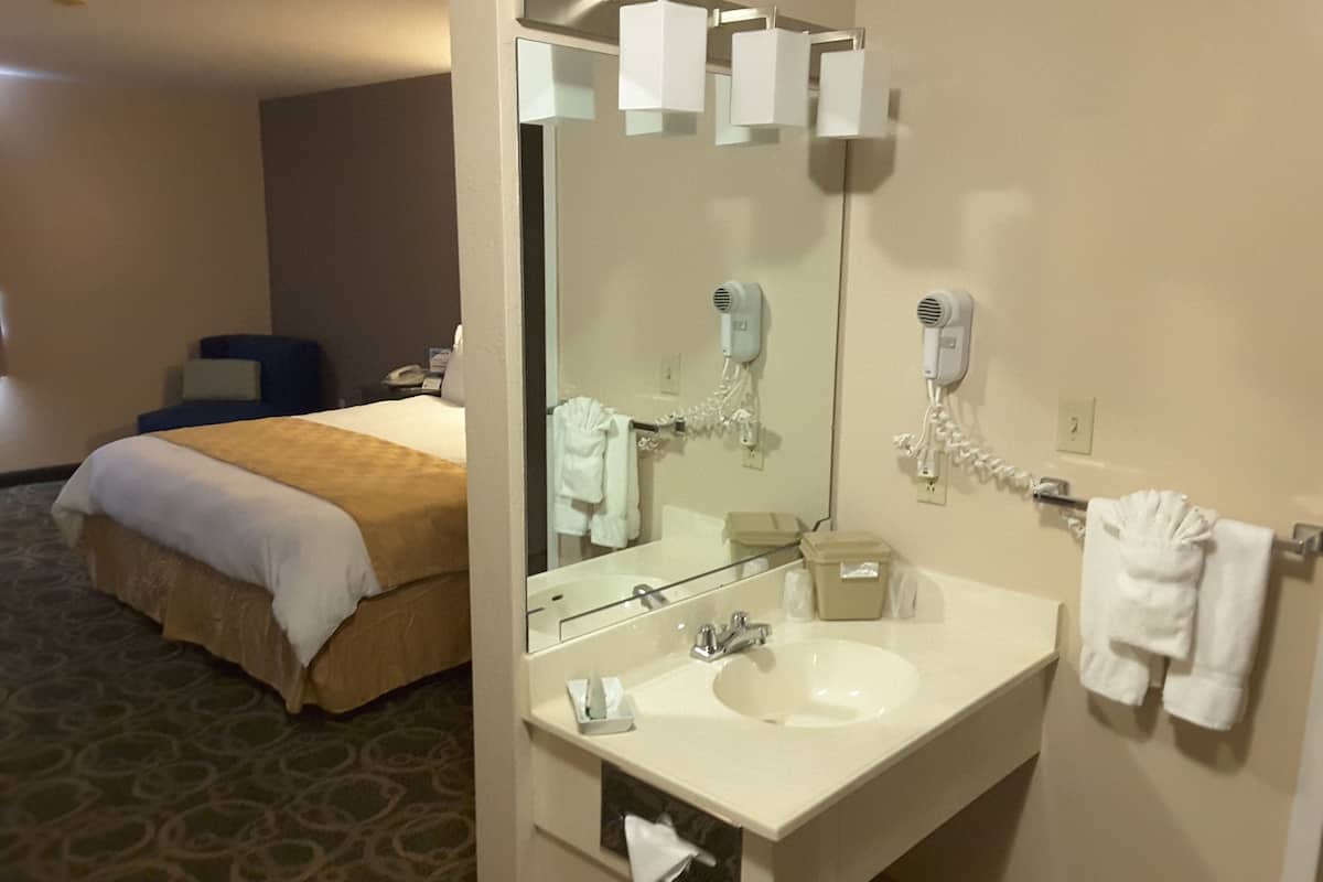 combined shower/bathtub, eco-friendly toiletries, hair dryer, towels