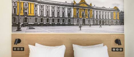 Premium bedding, desk, soundproofing, iron/ironing board