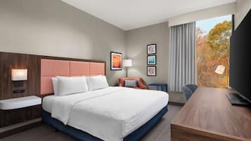 Egyptian cotton sheets, premium bedding, desk, laptop workspace