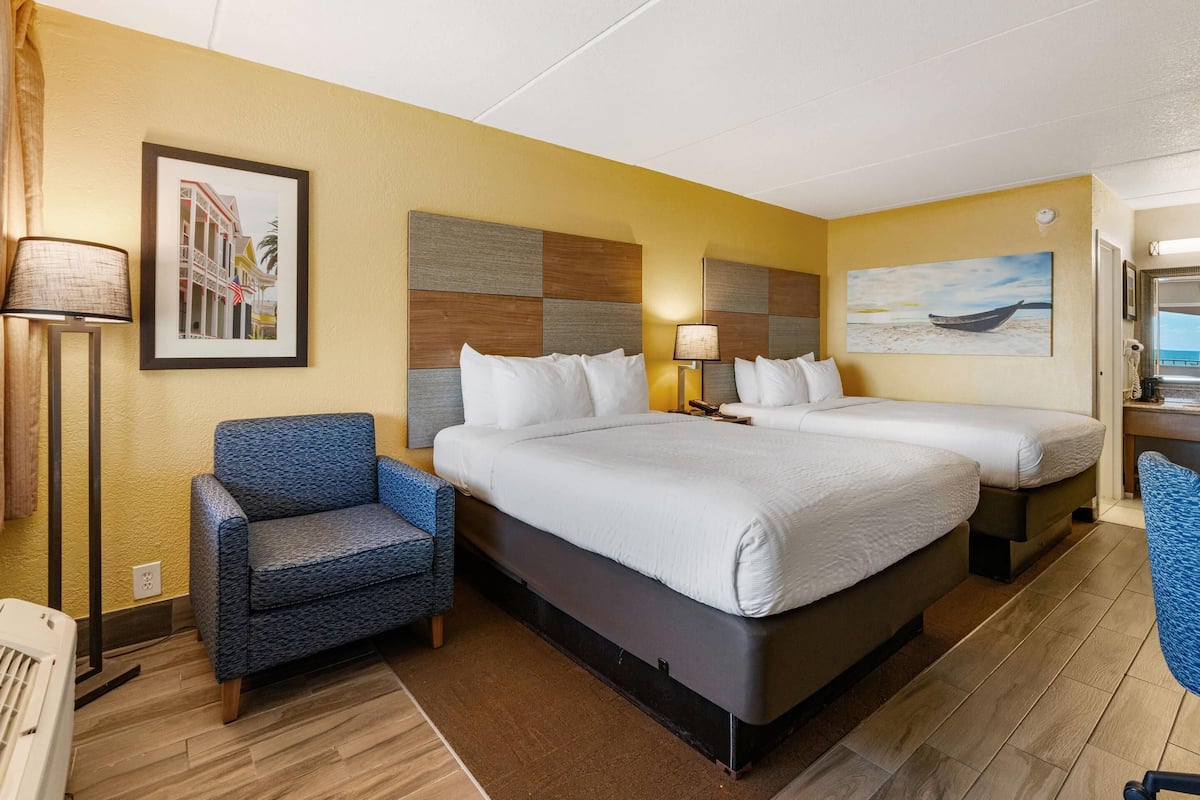 Standard Room, 2 Queen Beds, Partial Ocean View | Desk, blackout drapes, iron/ironing board, free WiFi