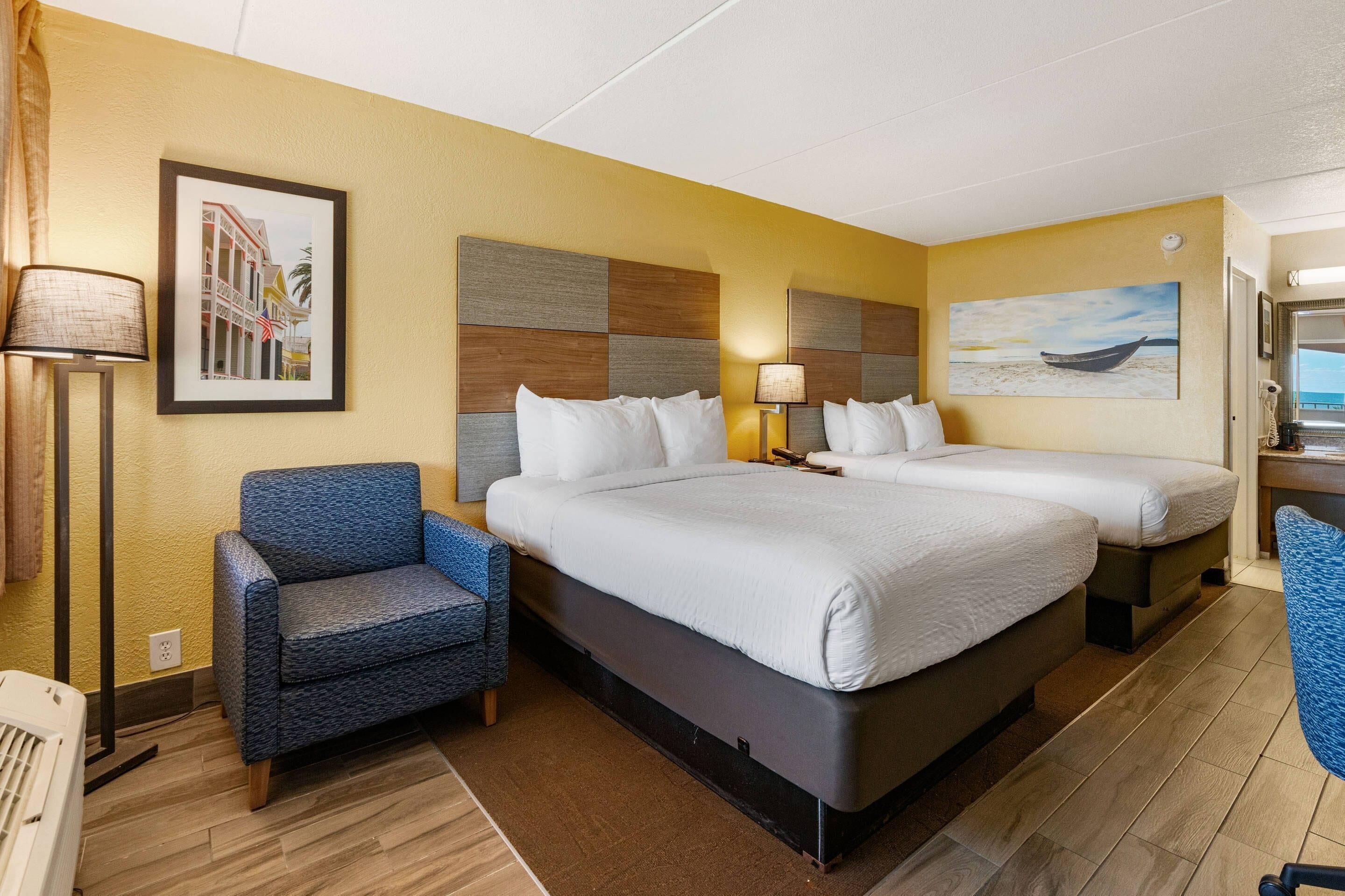 Standard Room, 2 Queen Beds, Partial Ocean View | Desk, blackout curtains, iron/ironing board, free WiFi