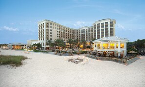 Private beach, white sand, sun loungers, beach umbrellas