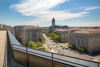 Hotel room view looking out at JW Marriott Washington DC