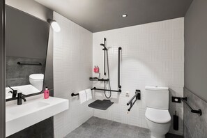 Shower, free toiletries, hair dryer, towels