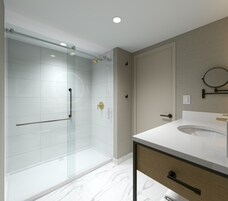 Shower, free toiletries, hair dryer, towels