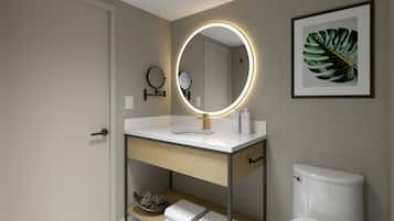 Shower, free toiletries, hair dryer, towels