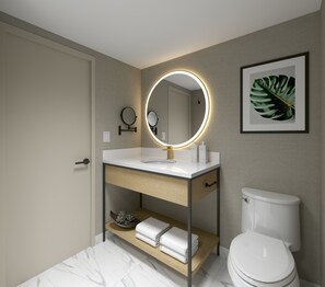 Regadera, amenidades de baño gratuitas, secadora de cabello, toallas 