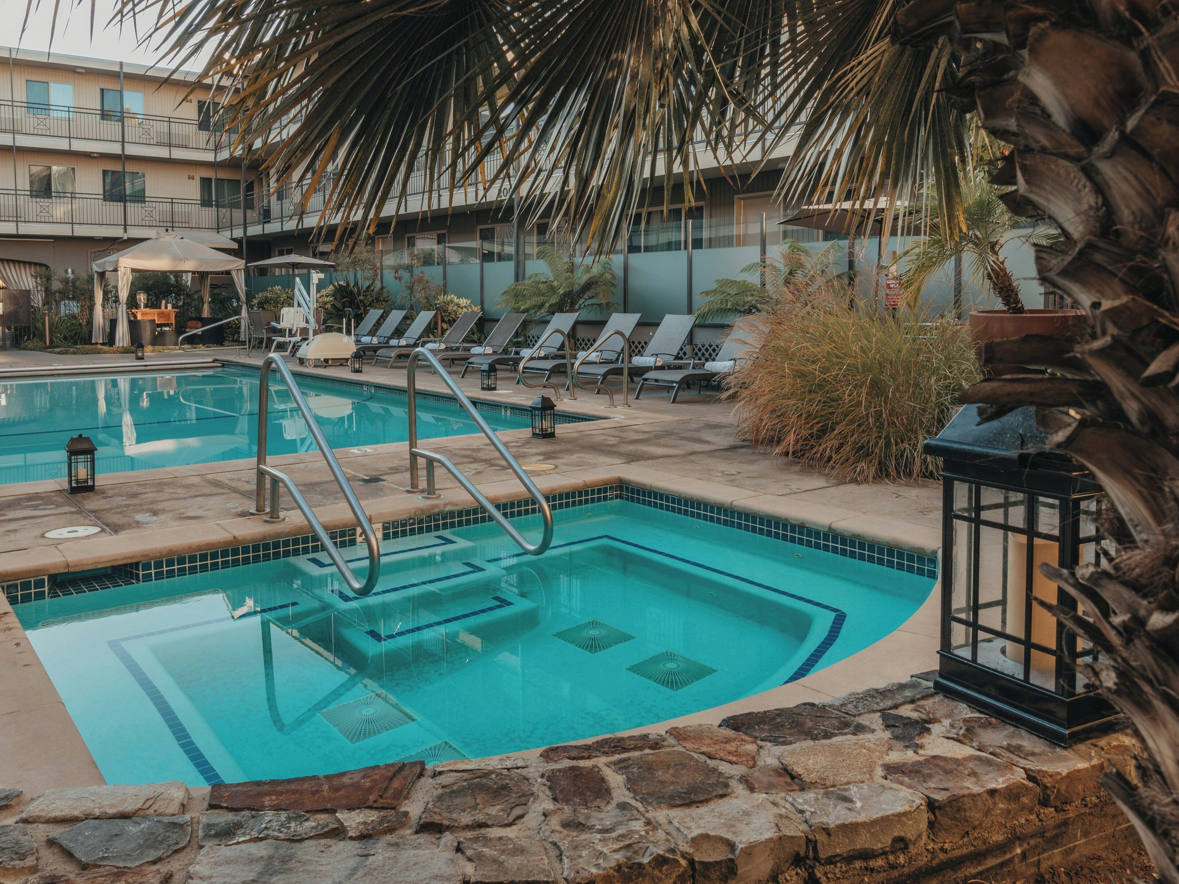 Outdoor pool, open 10:00 AM to 9:00 PM, pool umbrellas, sun loungers