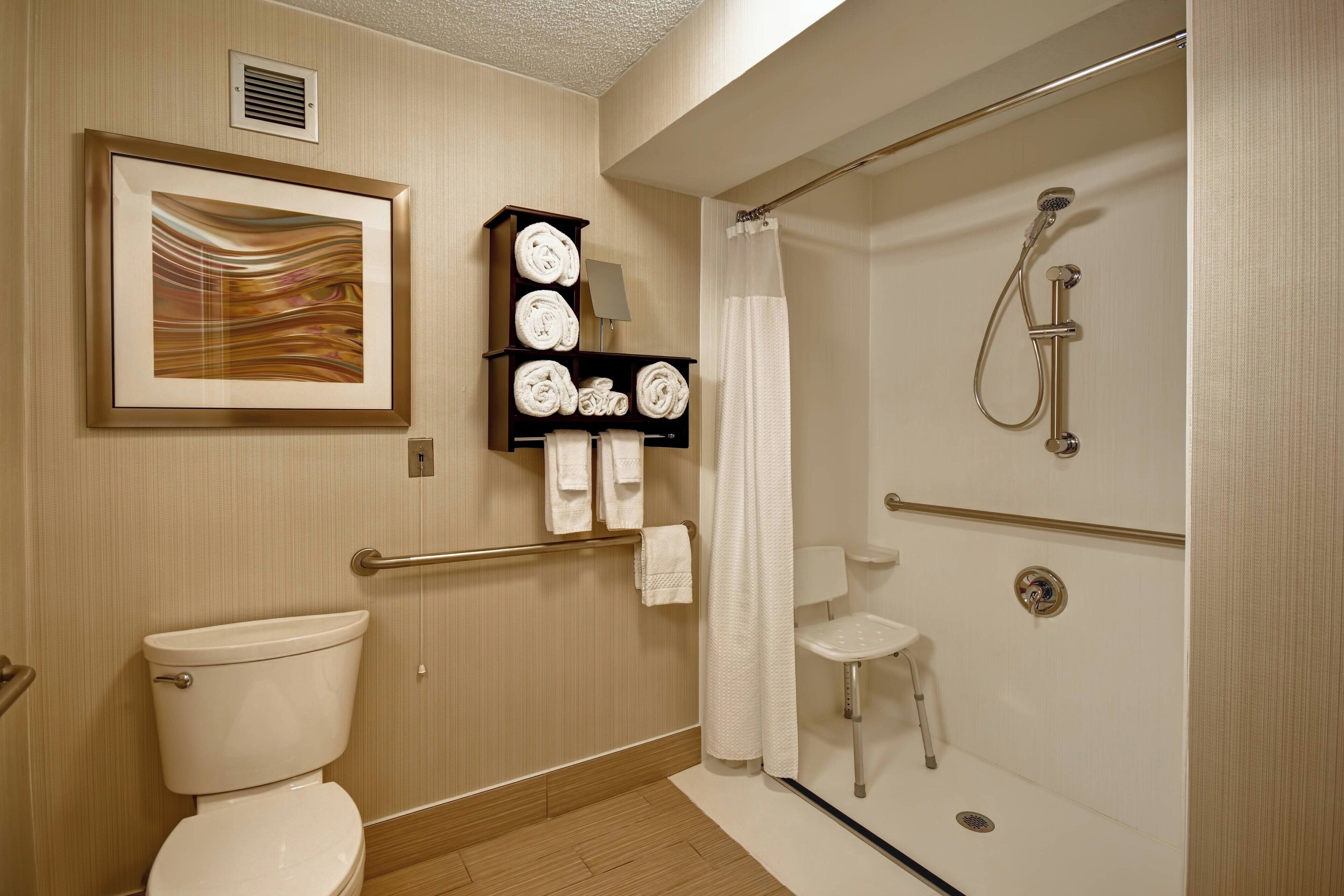 free toiletries, hair dryer, towels