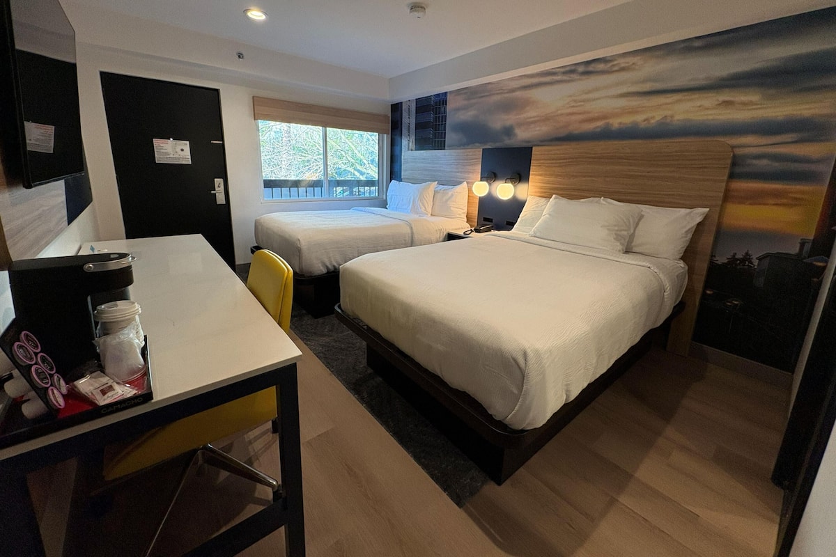 Standard Room, 2 Double Beds, Non Smoking (Walk-in Shower) | Premium bedding, desk, iron/ironing board, free wired internet